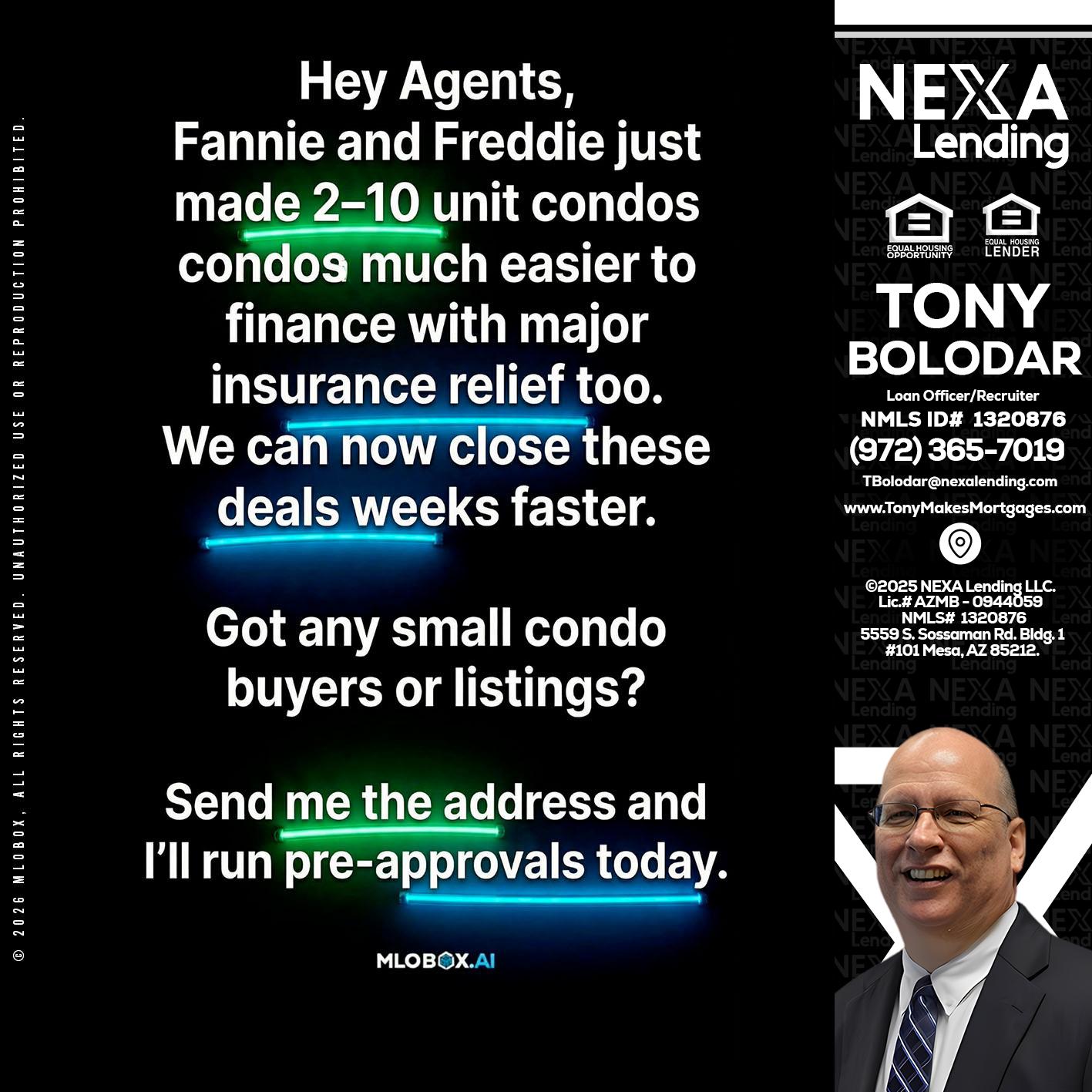HEY AGENTS - Tony Bolodar -Loan Officer/Recruiter