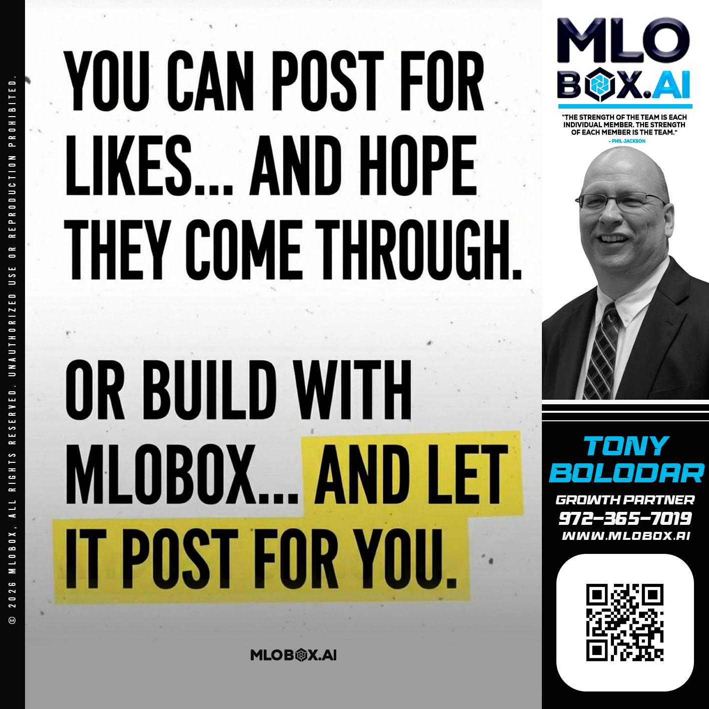 you can post - Tony Bolodar -Loan Officer/Recruiter