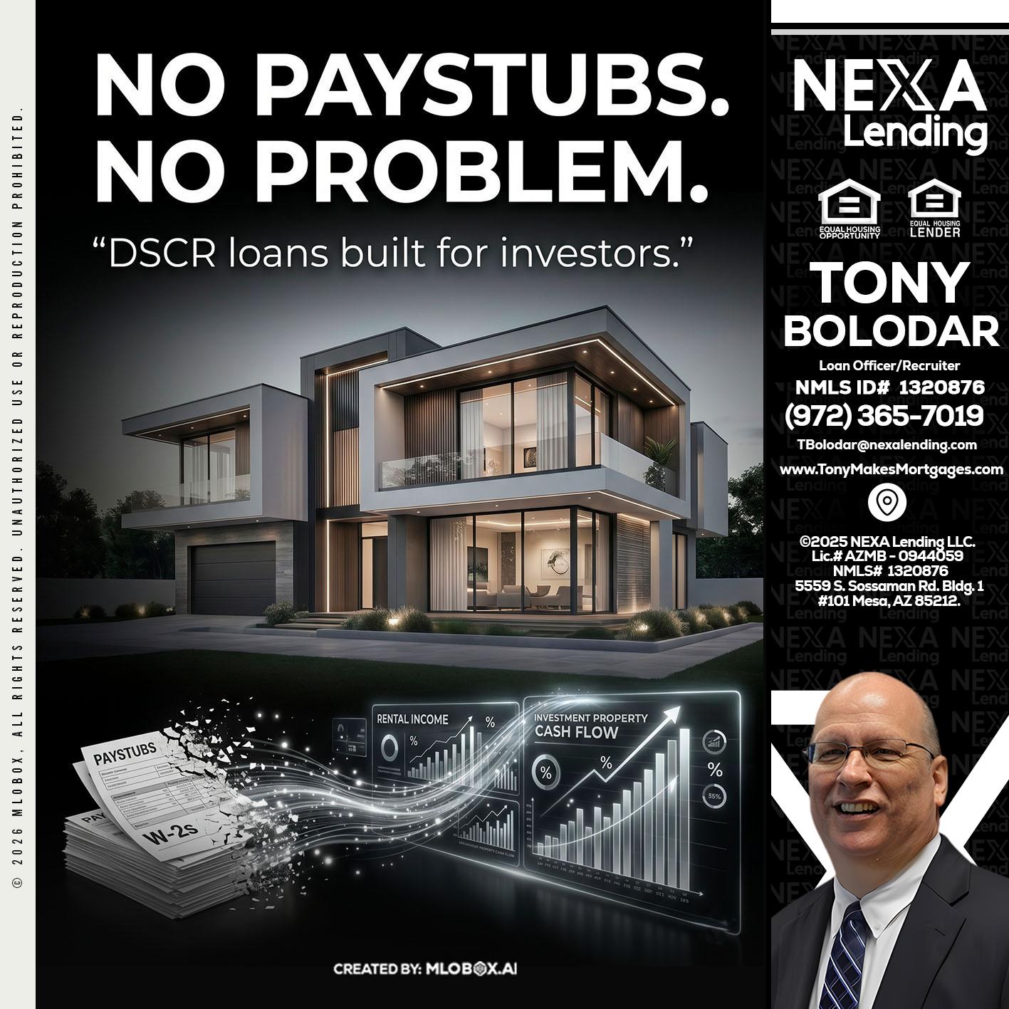 no paystub - Tony Bolodar -Loan Officer/Recruiter