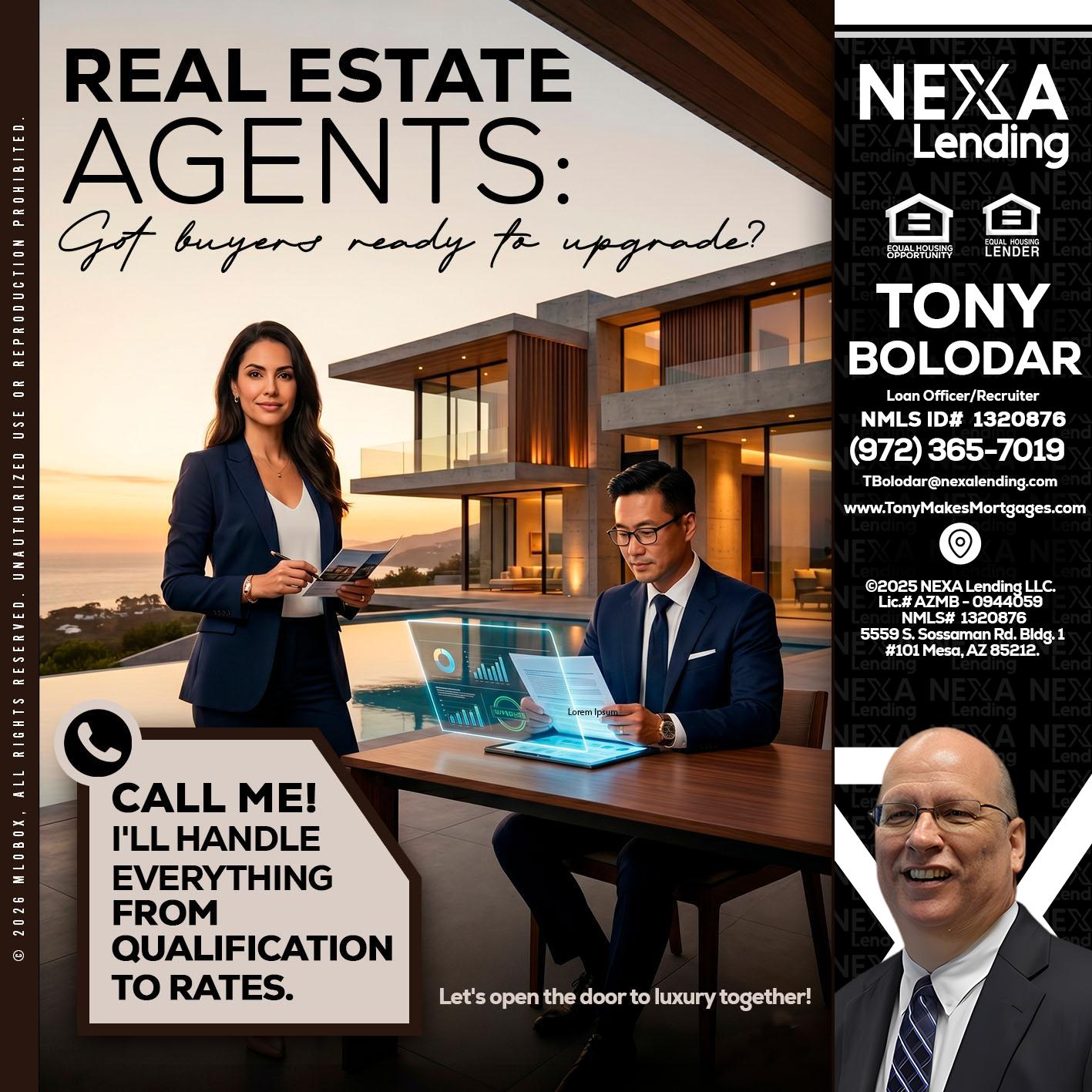 REAL ESTATE AGENTS - Tony Bolodar -Loan Officer/Recruiter