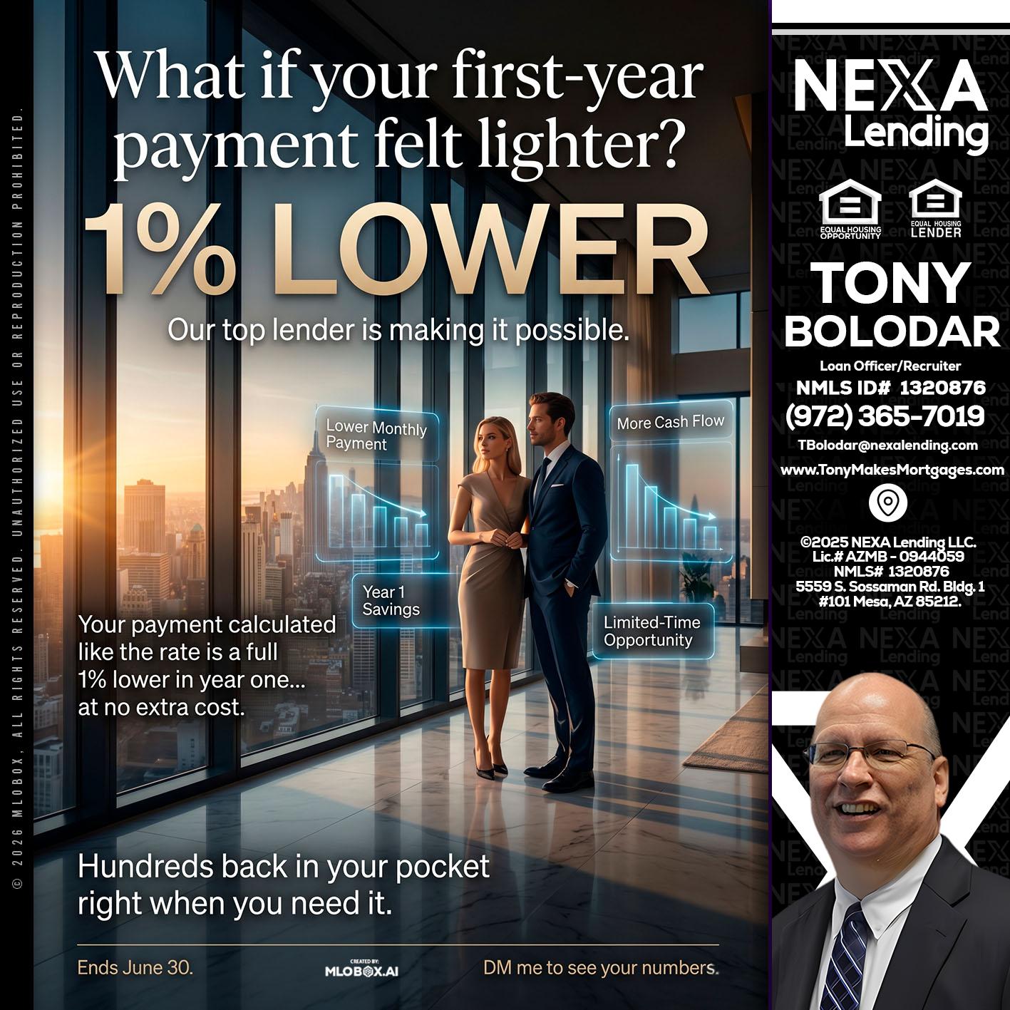 1% LOWER - Tony Bolodar -Loan Officer/Recruiter