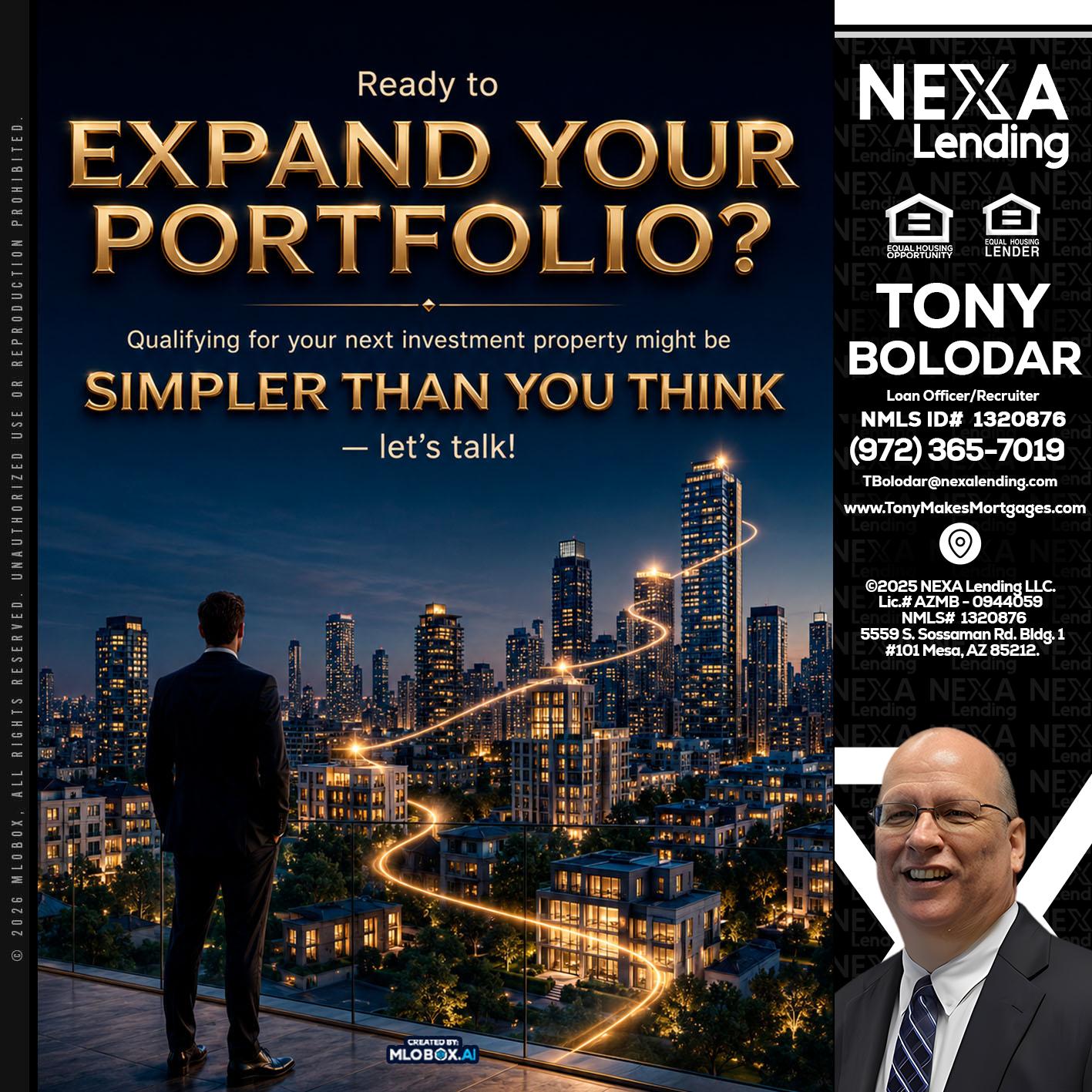 expand you portfolio - Tony Bolodar -Loan Officer/Recruiter
