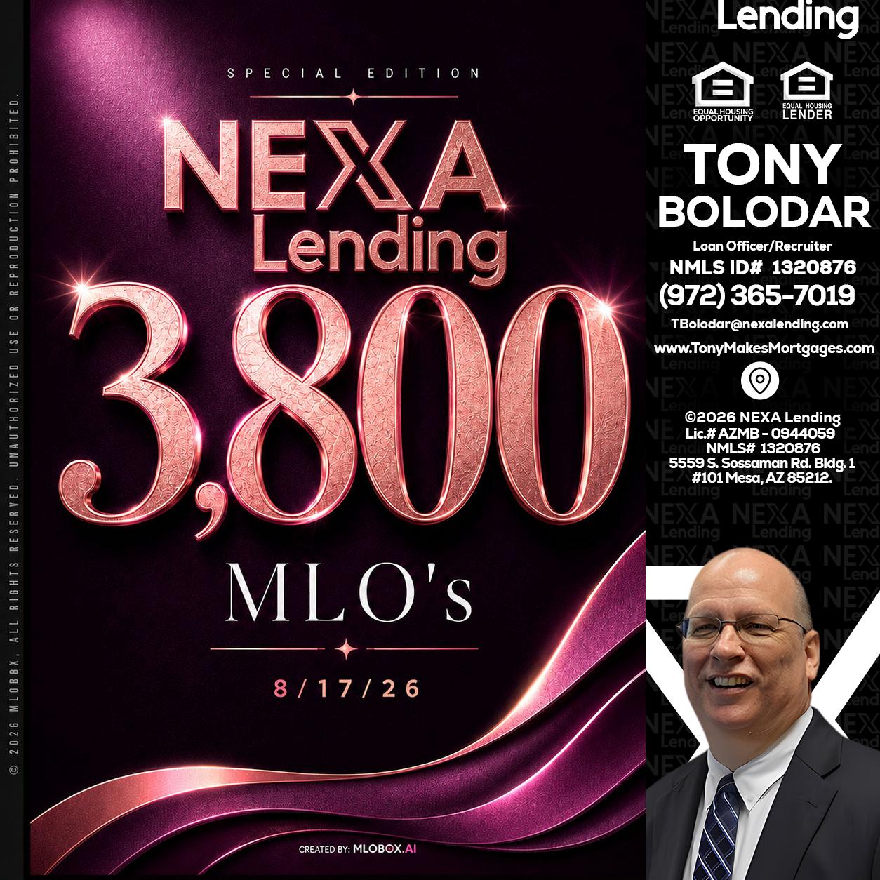 3800 MLOs - Tony Bolodar -Loan Officer/Recruiter