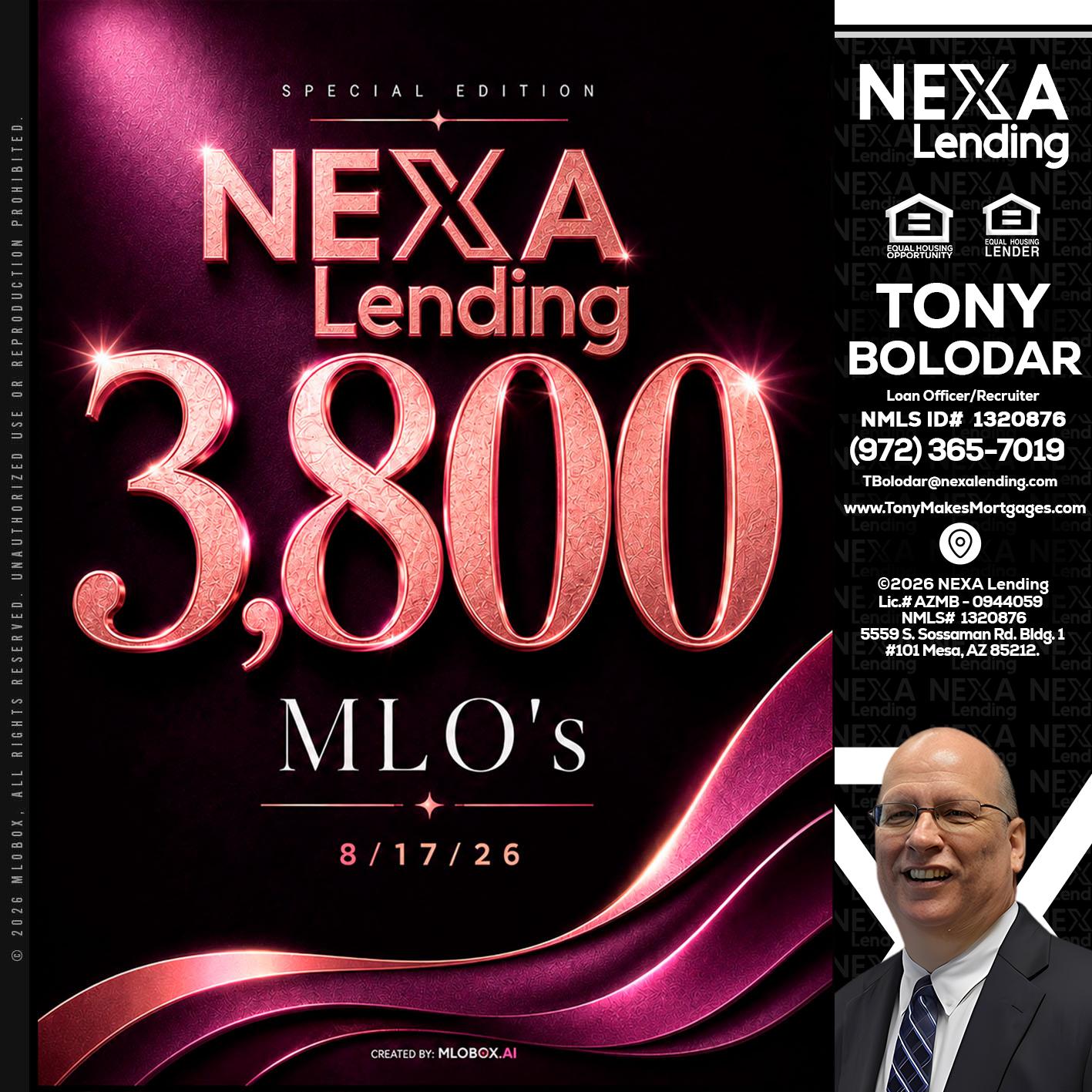 3800 MLOs - Tony Bolodar -Loan Officer/Recruiter