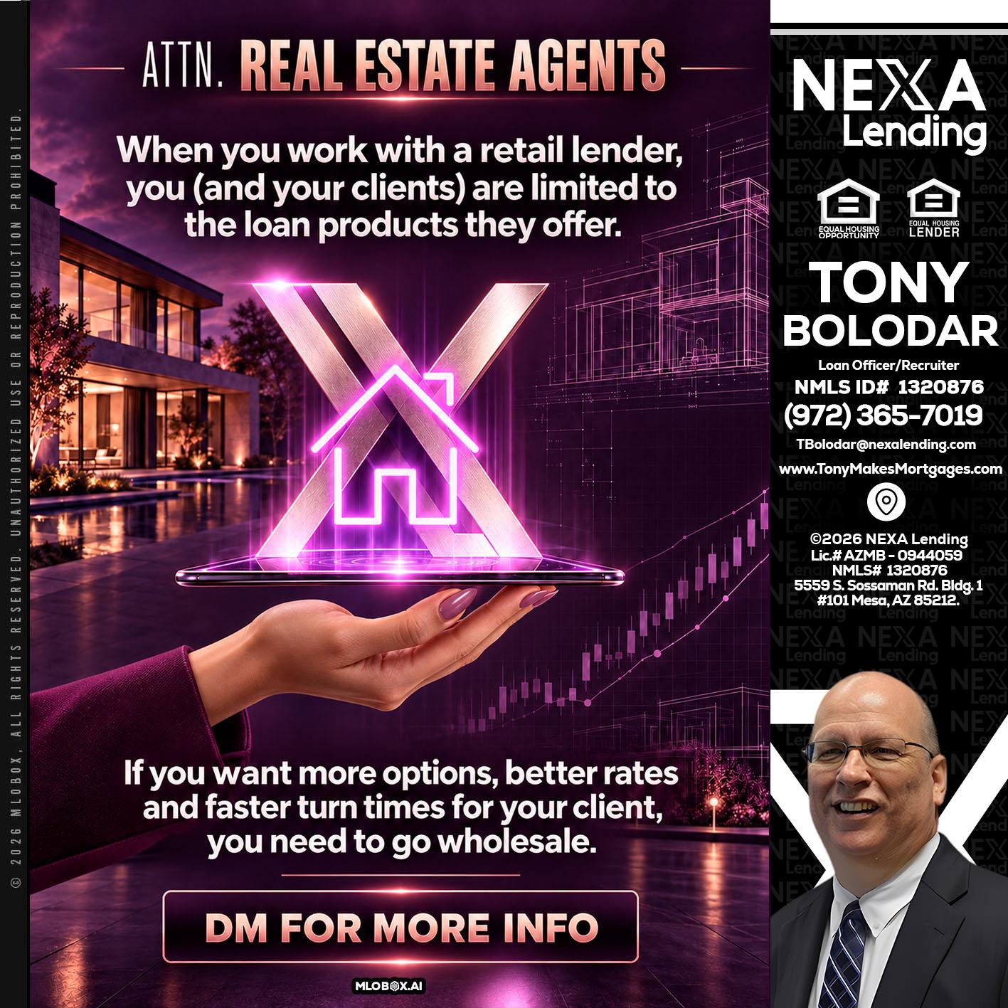 REAL ESTATE AGENTS - Tony Bolodar -Loan Officer/Recruiter