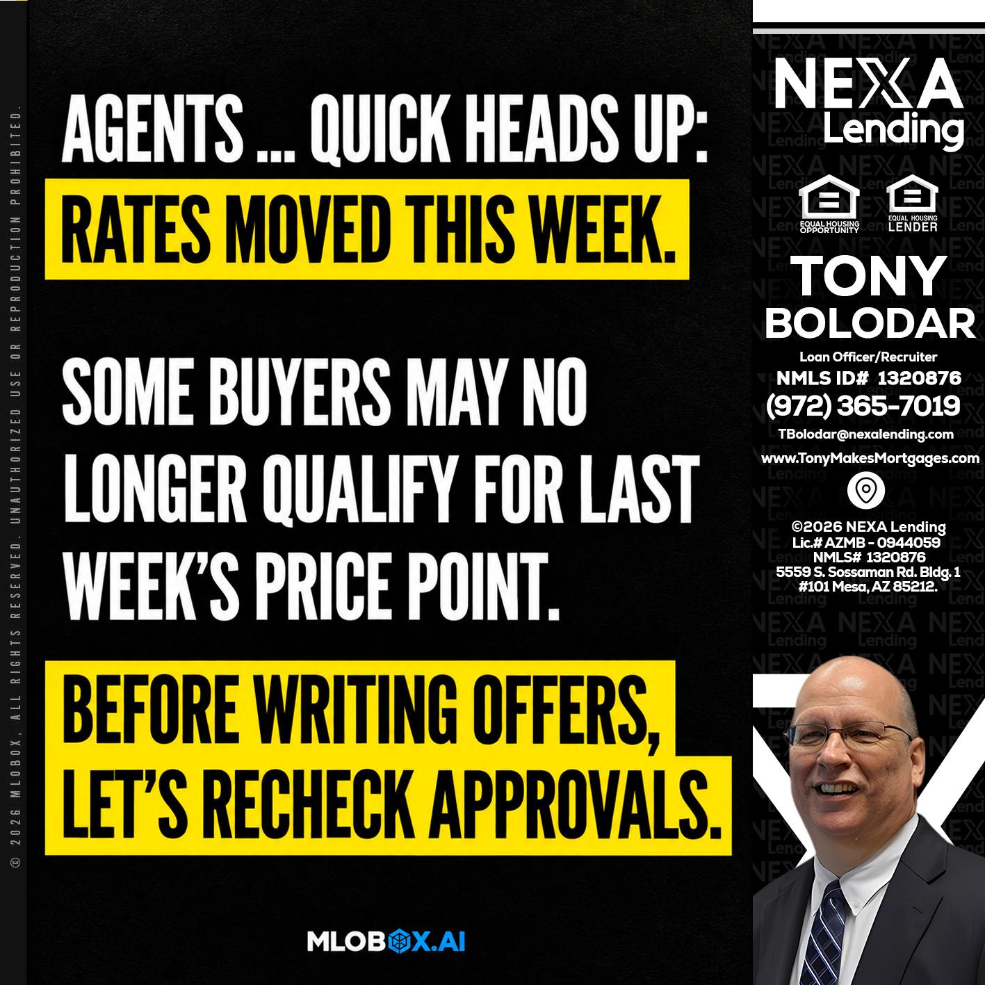AGENTS QUICK - Tony Bolodar -Loan Officer/Recruiter