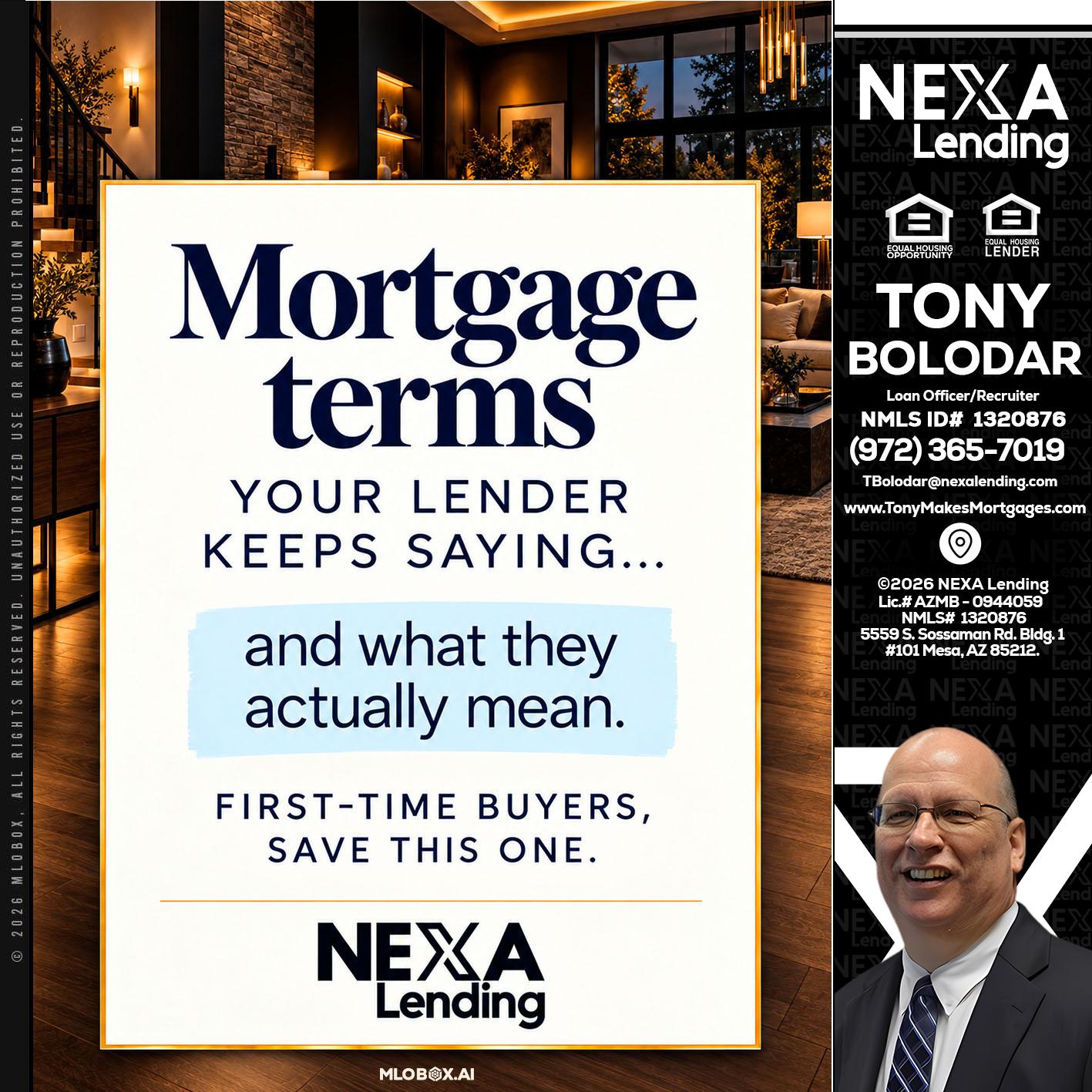 mortgage terms - Tony Bolodar -Loan Officer/Recruiter